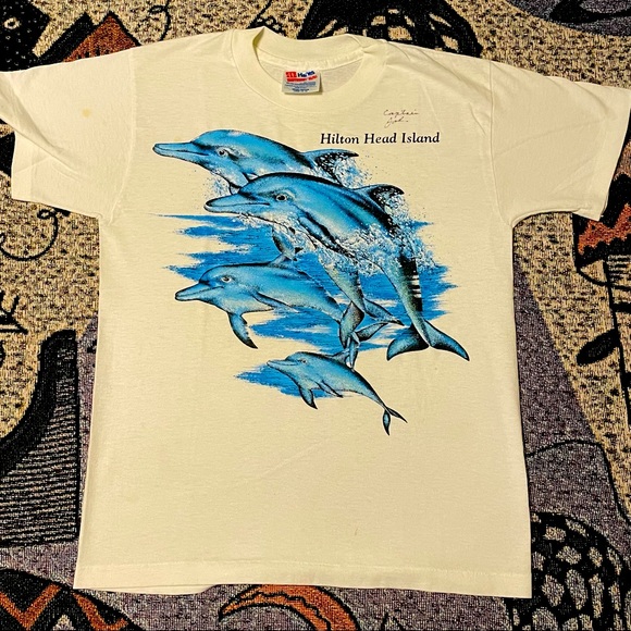 Hanes Tops - Vintage Hilton Head Island dolphin shirt single stitch 90s soft and thin Small